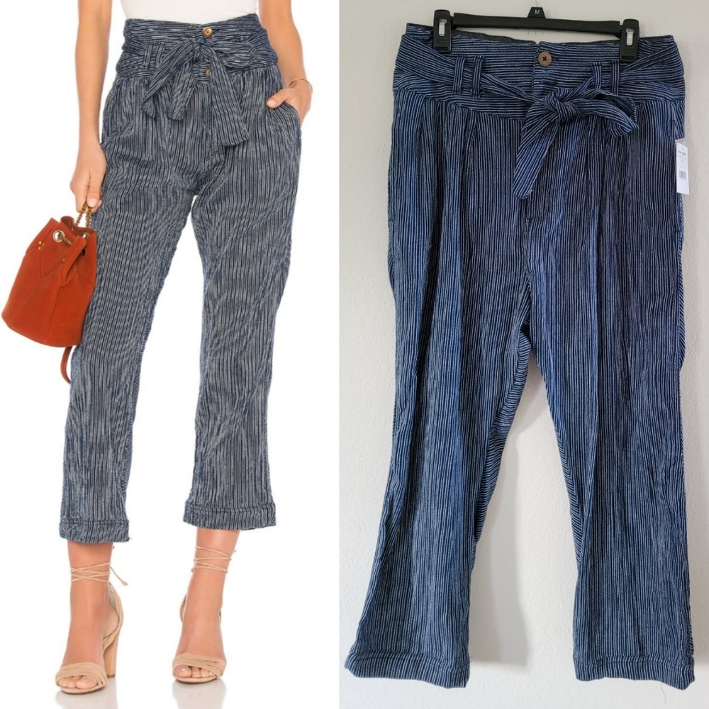 FREE PEOPLE Rumors Yarn Dye Harem Pant In Navy NWT 10.